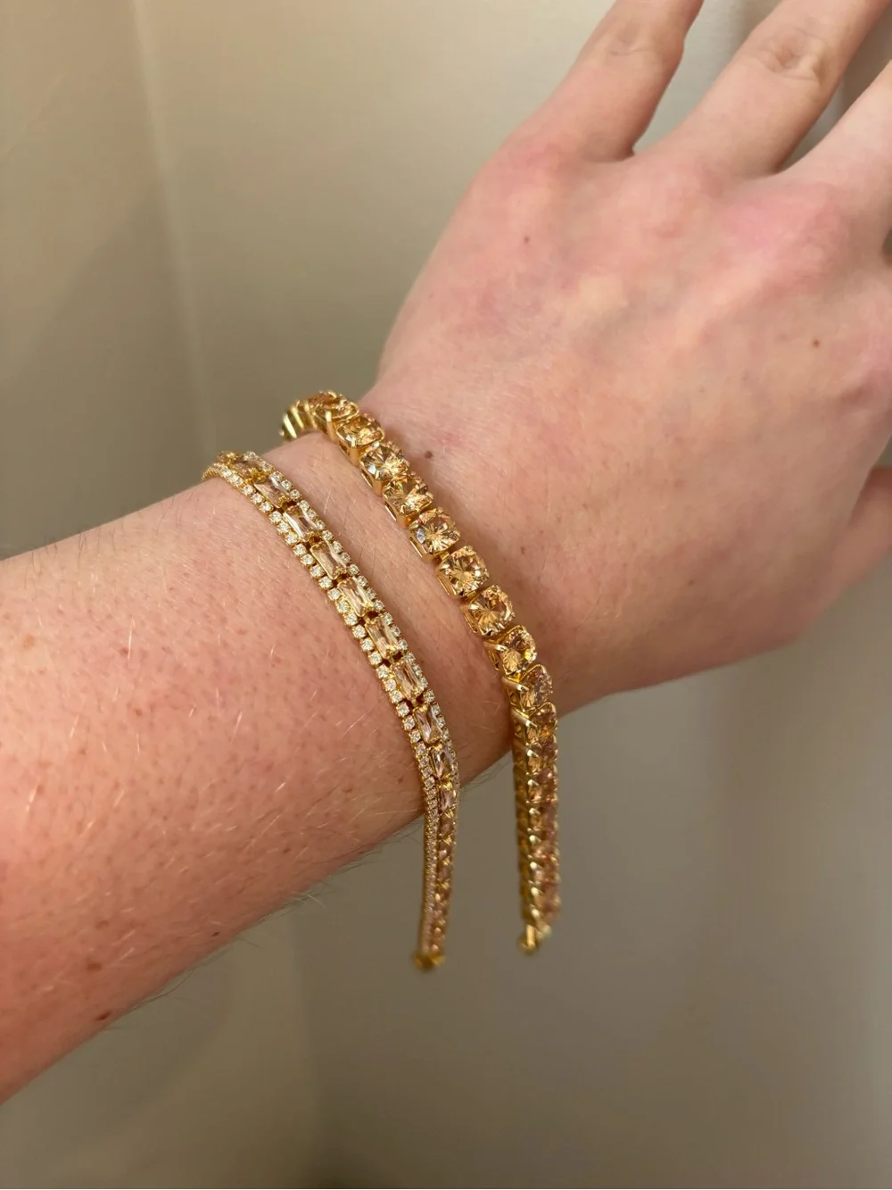 Champagne and Gold Crystal Tennis Bracelet set - Elegant Gold Bracelet